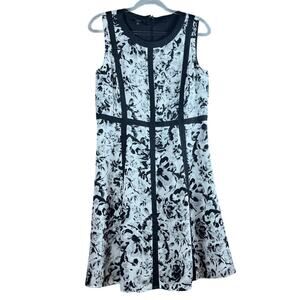 Talbots Black Floral Fit & Flare Dress Petite 12 Lined Sleeveless Gardenstyle